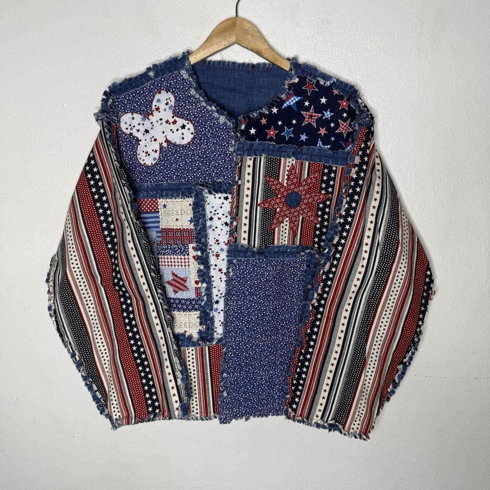 Handmade Quilted Jacket American Cottagecore Patriotic Women's Large-XL